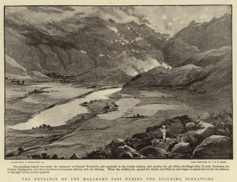 Inngangen til Malakand-passet under stormingsoperasjonene av Charles J. Staniland