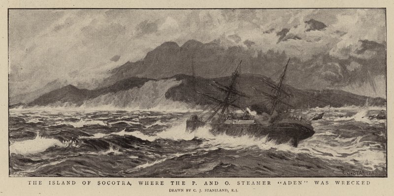 Øya Socotra, der P og O Steamer Aden ble vraket av Charles J. Staniland