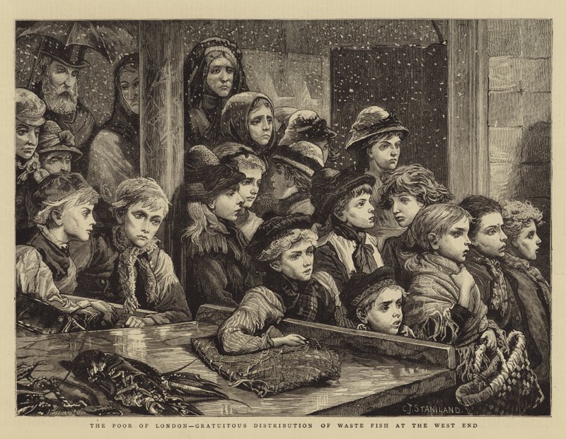 The Poor of London, gratis distribusjon av avfallsfisk i West End av Charles J. Staniland