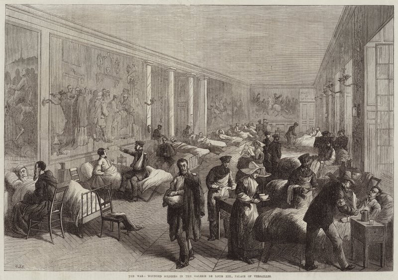 Krigen, sårede soldater i Galerie de Louis XIII, Versailles-palasset av Charles J. Staniland
