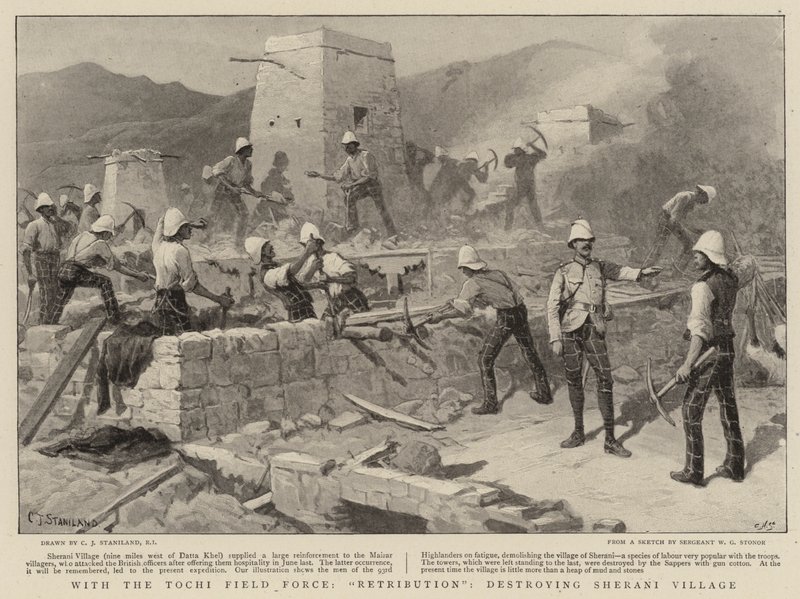 Med Tochi Field Force, gjengjeldelse, ødelegger Sherani Village av Charles J. Staniland