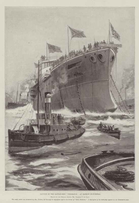 Lansering av Battle-Ship Vengeance ved Barrow-in-Furness av Charles John de Lacy