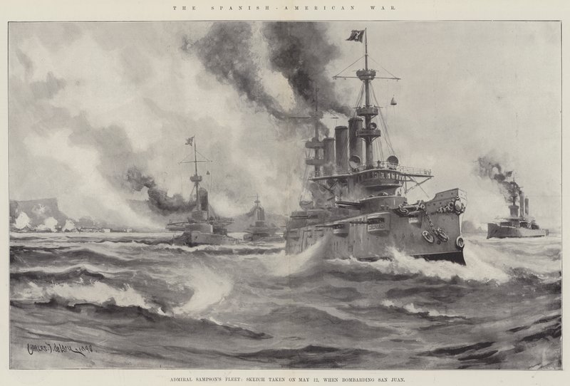 Den spansk-amerikanske krigen, admiral Sampsons flåte, skisse tatt 12. mai, da han bombarderte San Juan av Charles John de Lacy