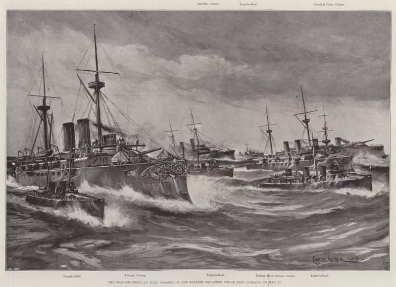 Den spansk-amerikanske krigen, fartøyer fra den spanske skvadronen som forlot Curacoa 15. mai av Charles John de Lacy