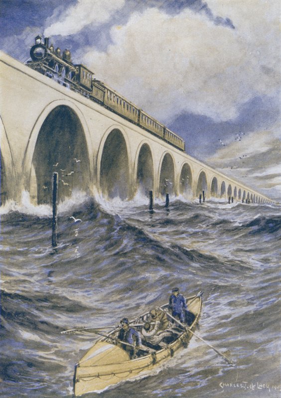 En flott jernbanebro, Florida, USA av Charles John de after Lacy