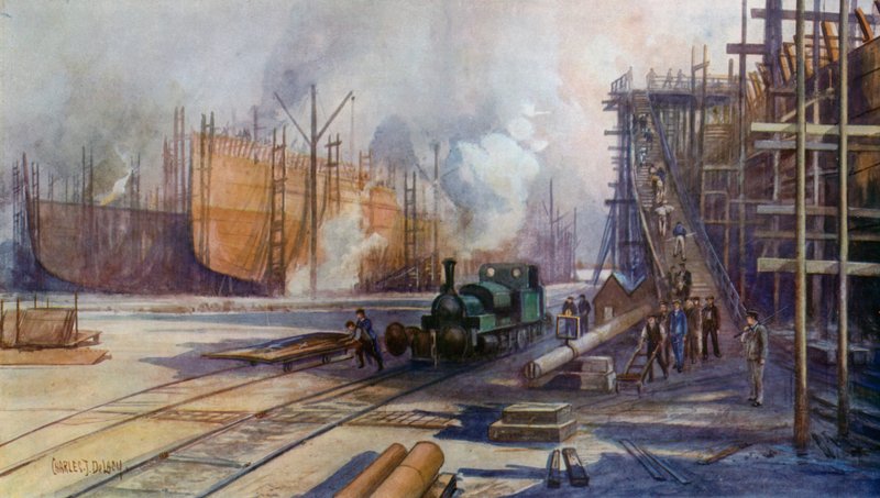 Et flott verft - en travel scene av Charles John de after Lacy