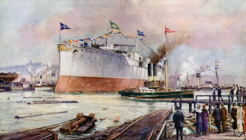 Lanseringen av et slagskip av Charles John de after Lacy