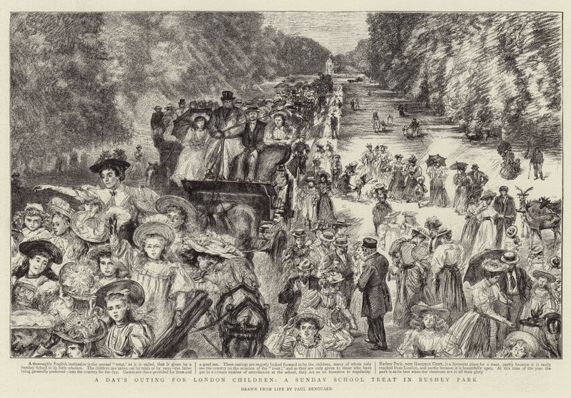 En dags utflukt for barn i London, en søndagsskolegodbit i Bushey Park av Charles Paul Renouard