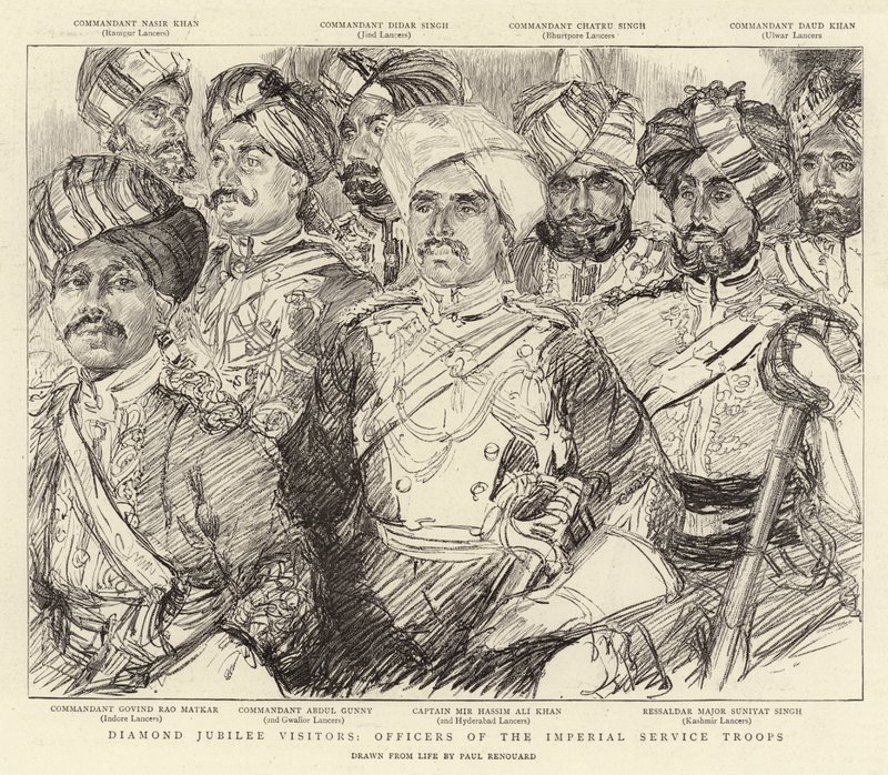 Diamantjubileumsbesøkende, offiserer for de keiserlige tjenestetroppene av Charles Paul Renouard