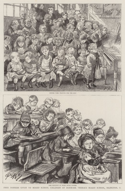 Gratis middager gitt til skolebarn ved Denmark Terrace Board School, Islington, N av Charles Paul Renouard