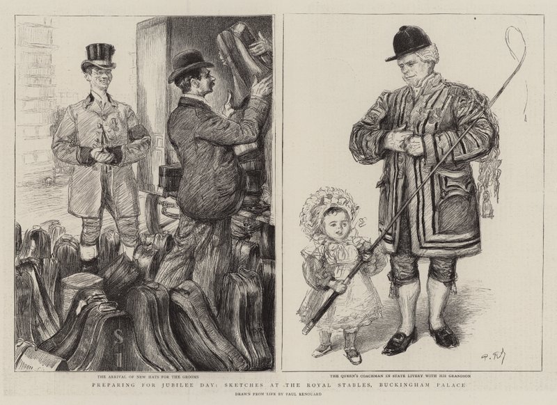 Forbereder til jubileumsdagen, skisser ved Royal Stables, Buckingham Palace av Charles Paul Renouard