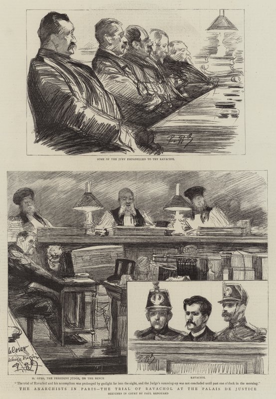 Anarkistene i Paris, rettssaken mot Ravachol ved Palais de Justice av Charles Paul Renouard