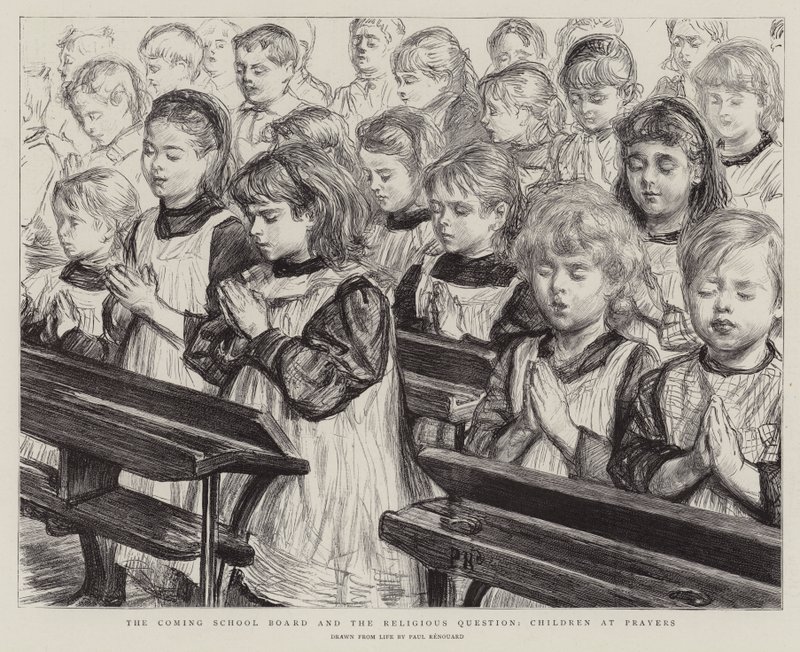 Det kommende skolestyret og det religiøse spørsmålet, Barn i bønn av Charles Paul Renouard