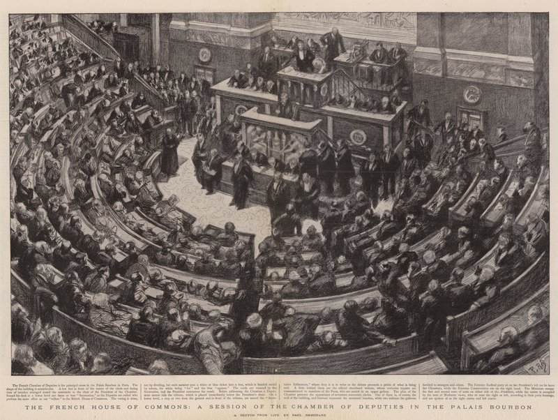Det franske underhuset, en sesjon av varakammeret i Palais Bourbon av Charles Paul Renouard