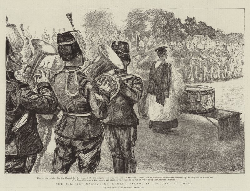 De militære manøvrene, kirkeparade i leiren ved Churn av Charles Paul Renouard