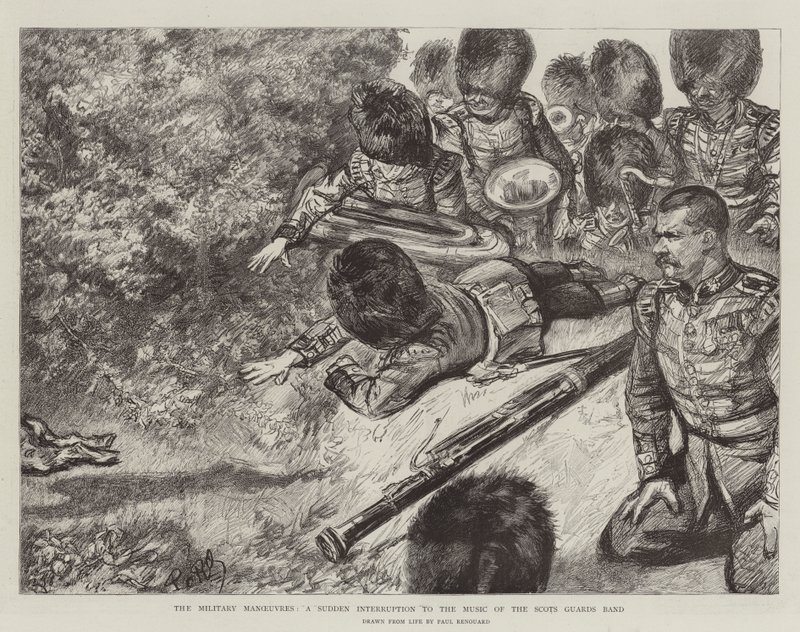 De militære manøvrene, et plutselig avbrudd i musikken til Scots Guards Band av Charles Paul Renouard