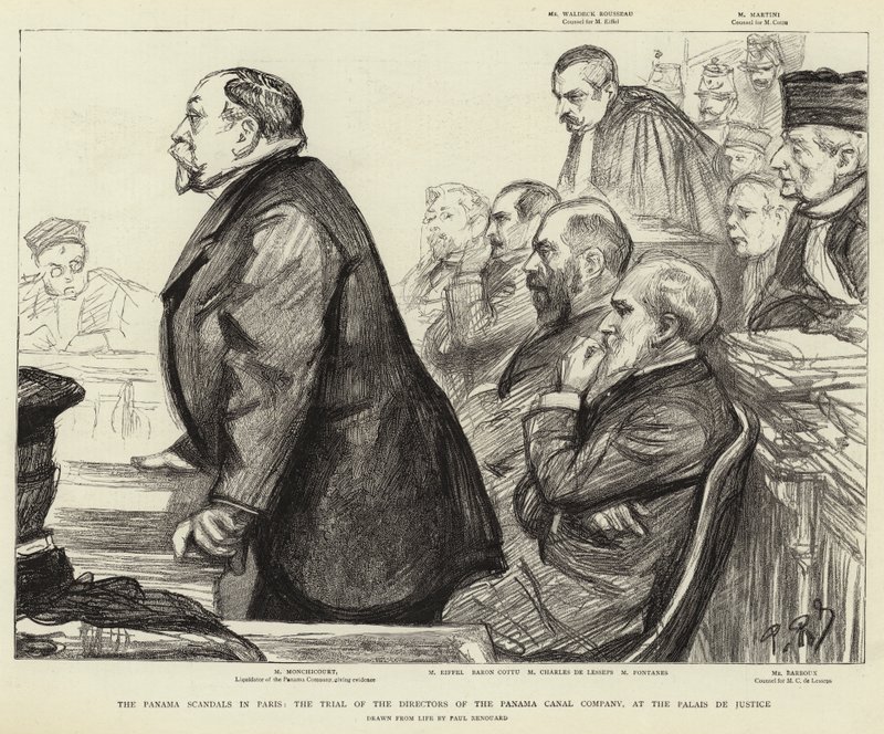 Panama-skandalene i Paris, rettssaken mot direktørene for Panama Canal Company, ved Palais de Justice av Charles Paul Renouard