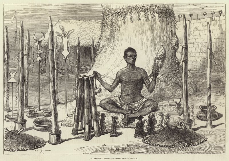 En Dahomey Priest som spinner hellig bomull av Sir John Charles Robinson