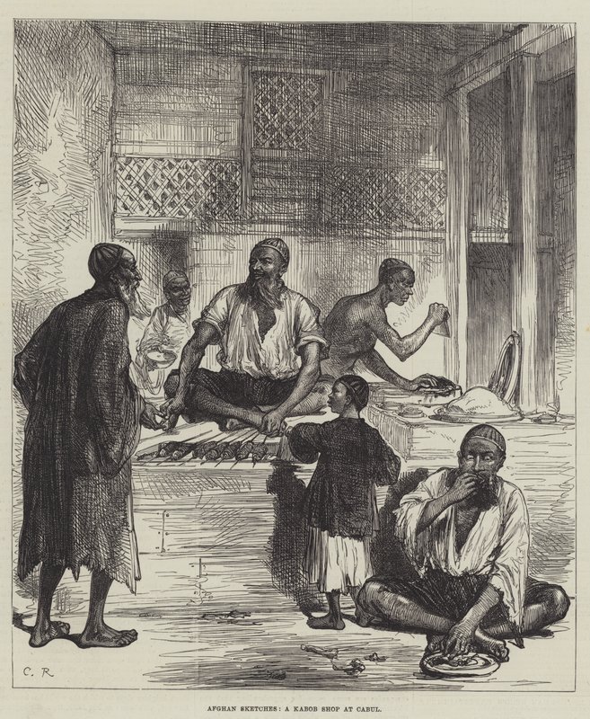 Afghan Sketches, en Kabob-butikk i Cabul av Sir John Charles Robinson