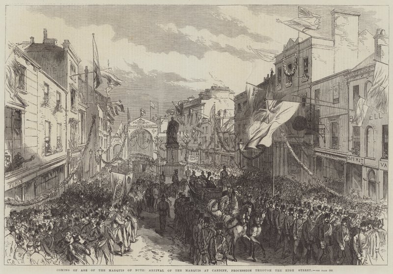 Coming of Age of the Marquis of Bute, Ankomst av Marquis til Cardiff, prosesjon gjennom High Street av Sir John Charles Robinson