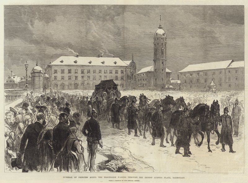 Begravelse av prinsesse Alice, prosesjonen som går gjennom Ernest Ludwig Platz, Darmstadt av Sir John Charles Robinson