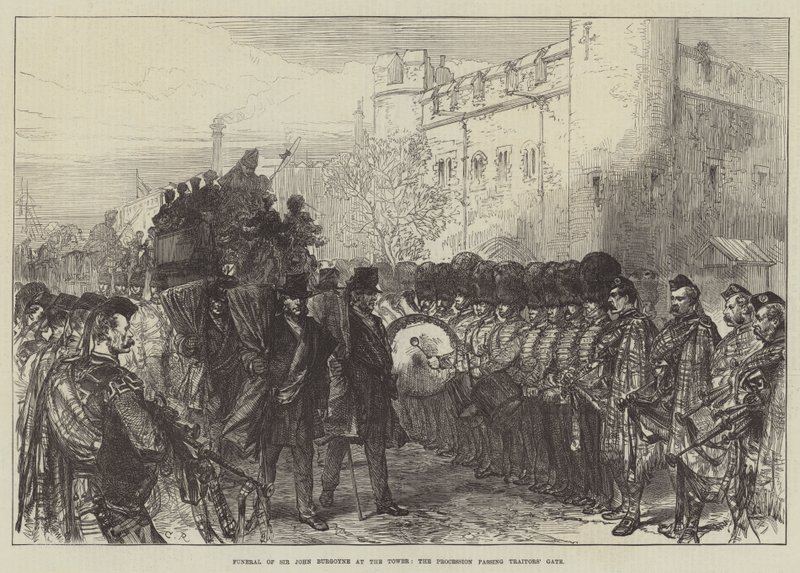 Begravelse av Sir John Burgoyne ved Tower, prosesjonen passerer Traitors