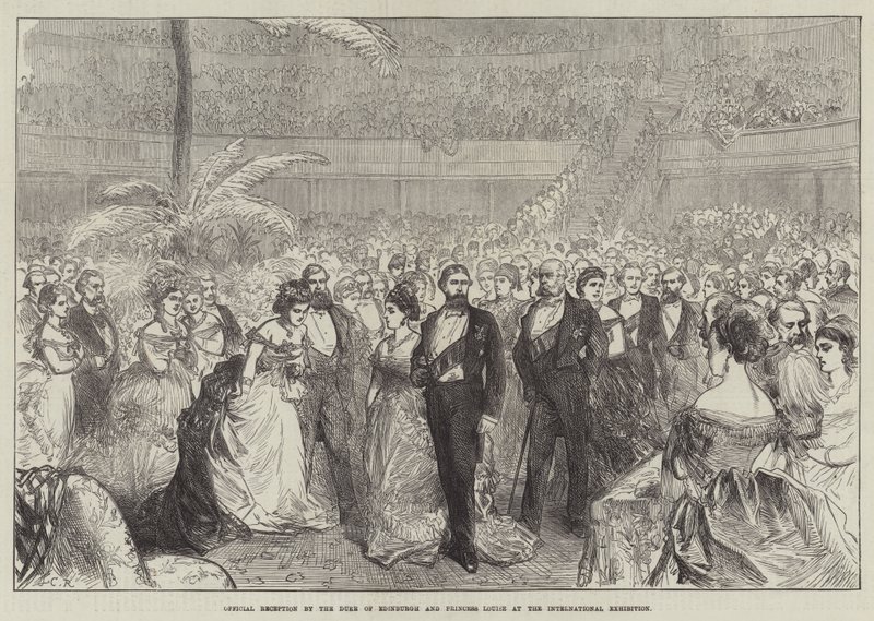 Offisiell mottakelse av hertugen av Edinburgh og prinsesse Louise på den internasjonale utstillingen av Sir John Charles Robinson