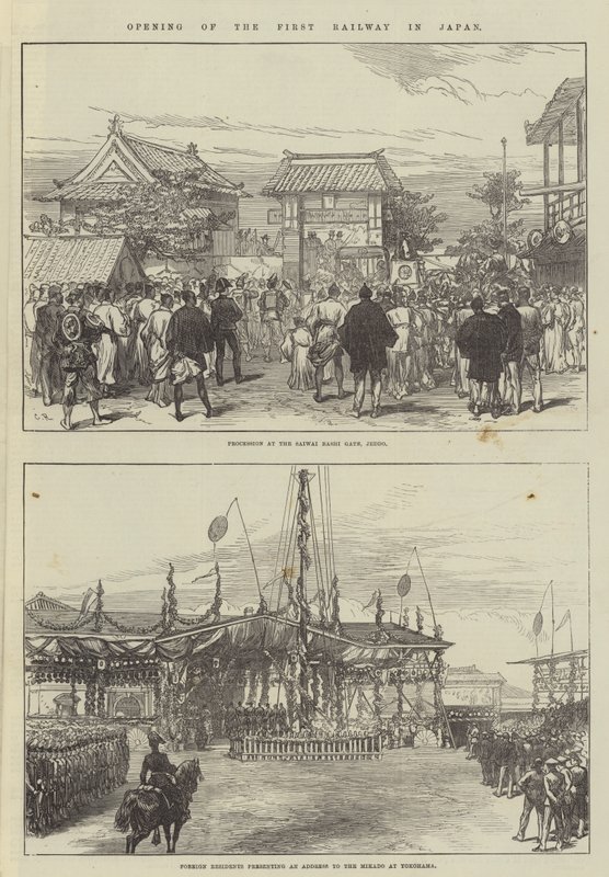 Åpning av den første jernbanen i Japan av Sir John Charles Robinson