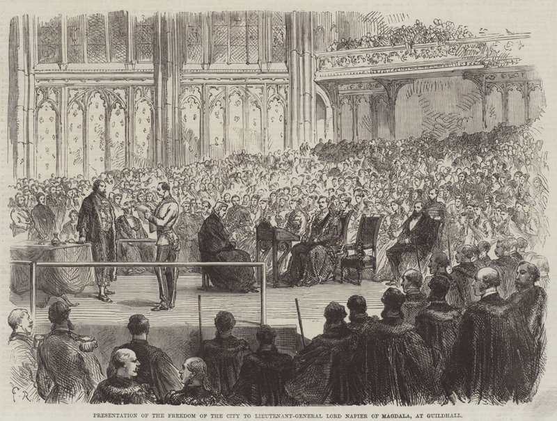 Presentasjon av byens frihet til generalløytnant Lord Napier av Magdala, i Guildhall av Sir John Charles Robinson