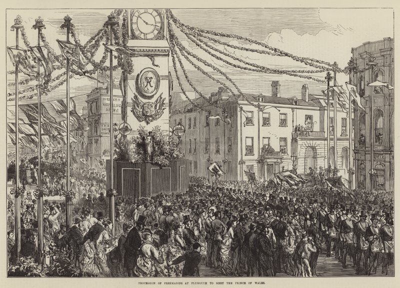 Prosesjon av frimurere i Plymouth for å møte prinsen av Wales av Sir John Charles Robinson