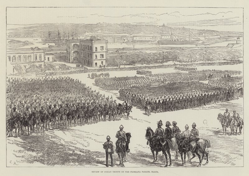 Gjennomgang av indiske tropper på Floriana Parade, Malta av Sir John Charles Robinson