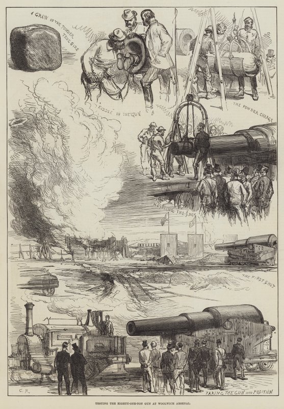 Tester 81-tonns pistol hos Woolwich Arsenal av Sir John Charles Robinson