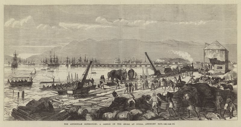The Abyssinian Expedition, en skisse på kysten ved Zulla, Annesley Bay av Sir John Charles Robinson