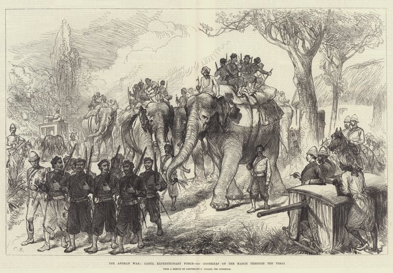 Den afghanske krigen, Cabul Expeditionary Force, 3. Goorkhas på mars gjennom Terai av Sir John Charles Robinson