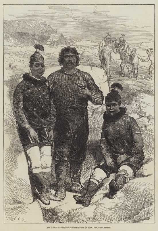 Den arktiske ekspedisjonen, grønlendere ved Godhaven, Discoøya av Sir John Charles Robinson