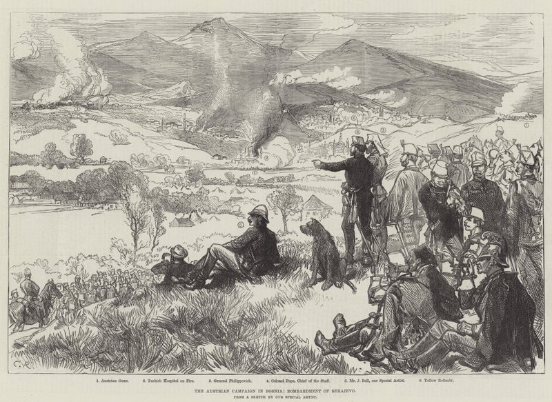 Den østerrikske kampanjen i Bosnia, bombardement av Sarajevo av Sir John Charles Robinson