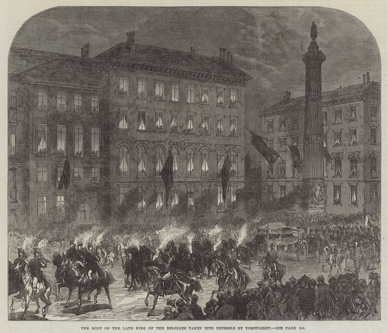 Kroppen til den avdøde kongen av belgierne tatt inn i Brussel av Torchlight av Sir John Charles Robinson