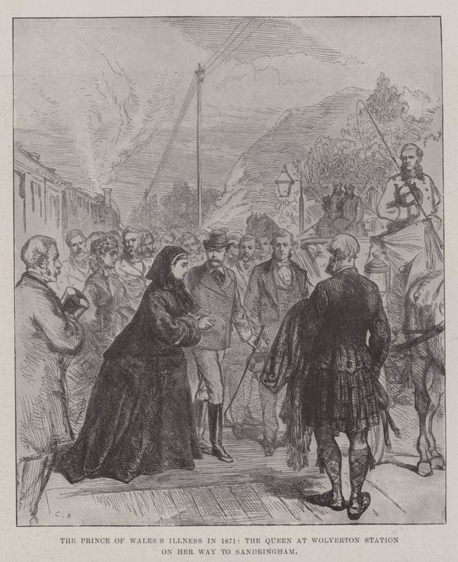 Prinsen av Wales sykdom i 1871, dronningen på Wolverton Station på vei til Sandringham av Sir John Charles Robinson