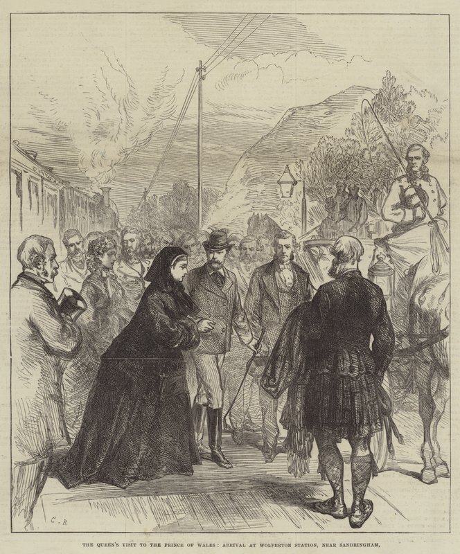 Dronningens besøk til Prince of Wales, Ankomst til Wolferton Station, nær Sandringham av Sir John Charles Robinson