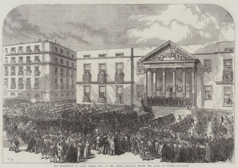 Revolusjonen i Spania, mars forbi den væpnede befolkningen før Juntaen i Madrid av Sir John Charles Robinson