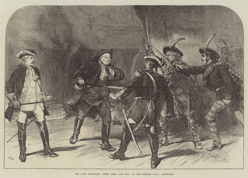 Scott Centenary, Scene fra Rob Boy, på Theatre Royal, Edinburgh av Sir John Charles Robinson