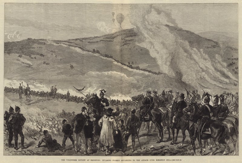 The Volunteer Review at Brighton, Invading Force rykker frem til angrepet over Kingston Hill av Sir John Charles Robinson