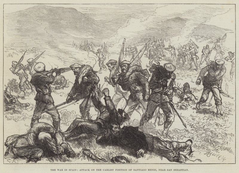 Krigen i Spania, angrep på Carlist-posisjonen til Santiago Mendi, nær San Sebastian av Sir John Charles Robinson