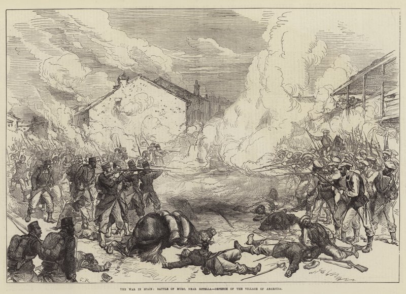 Krigen i Spania, slaget ved Muro, nær Estella, forsvaret av landsbyen Abarzuza av Sir John Charles Robinson