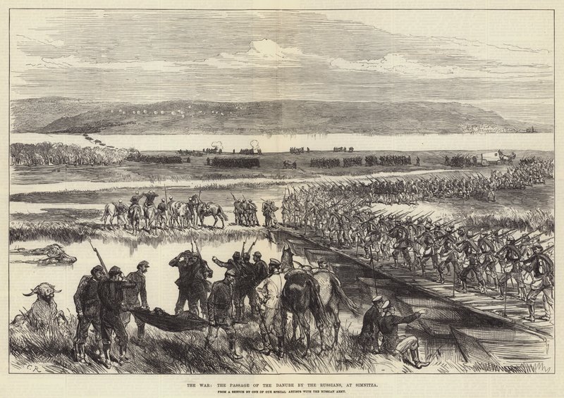 Krigen, passasjen av Donau av russerne, ved Simnitza av Sir John Charles Robinson