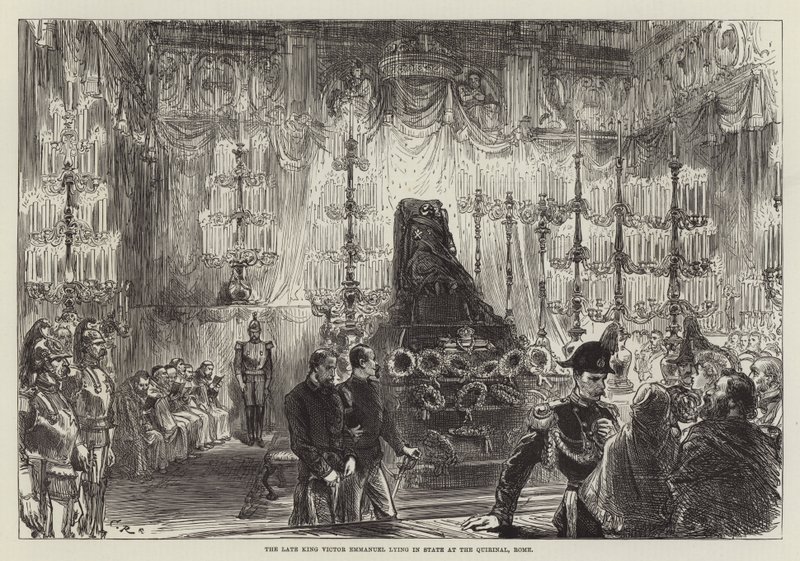Den avdøde kong Victor Emmanuel ligger i staten ved Quirinal, Roma av Sir John Charles Robinson