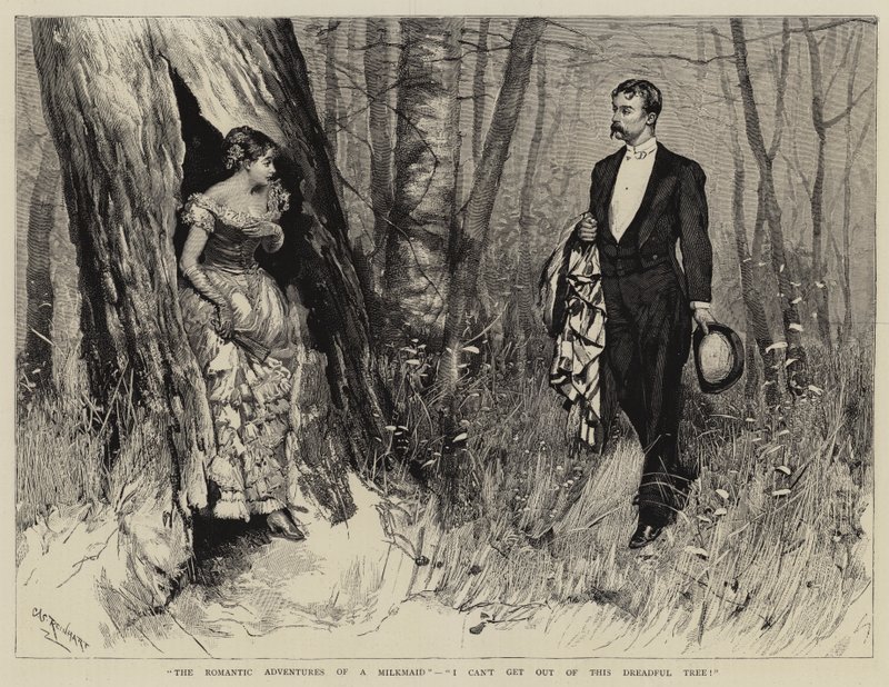The Romantic Adventures of a Milkmaid, jeg kan ikke komme meg ut av dette fryktelige treet! av Charles Stanley Reinhart