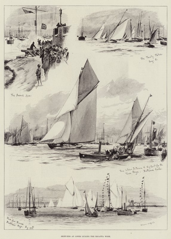 Skisser på Cowes under Regatta-uken av Charles William Wyllie