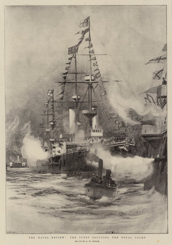 Naval Review, flåten som hilser Royal Yacht av Charles William Wyllie