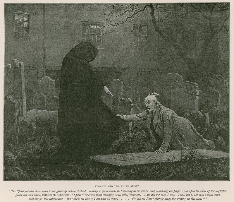 Illustrasjon for A Christmas Carol av Charles Dickens (litho) av Charles (after) Green